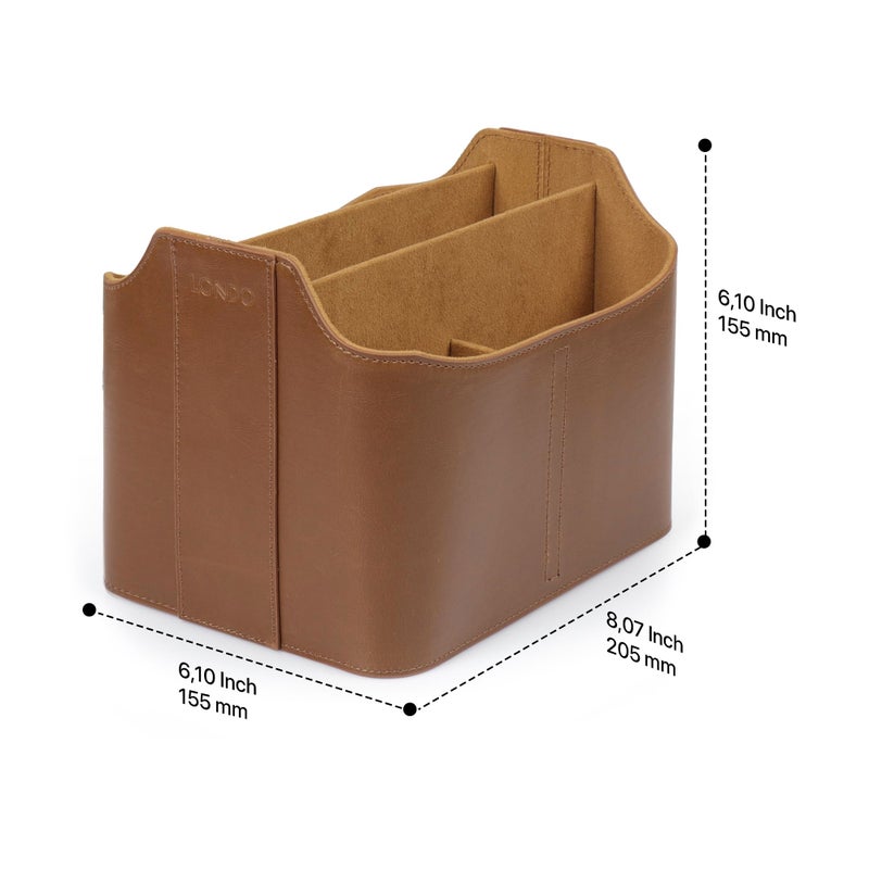 Londo PU Leather Remote Control Holder  Office Supplies Desk Organizer with Tablet Slot  Makeup Brush and Utensils Cube  Large Capacity Desk Caddy With 5 Compartments - Image 3